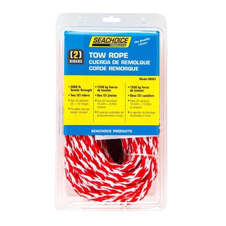 Seachoice 60 ft. Braided Polypropylene Tow Rope Red & White 8027941
